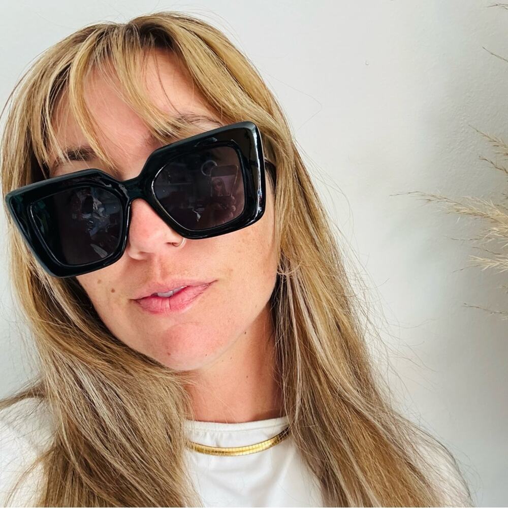 NEW NORDSTROM Black Solid $78 Chunky Oversized Plastic Sunglasses Sunnies Y2K - Picture 5 of 14